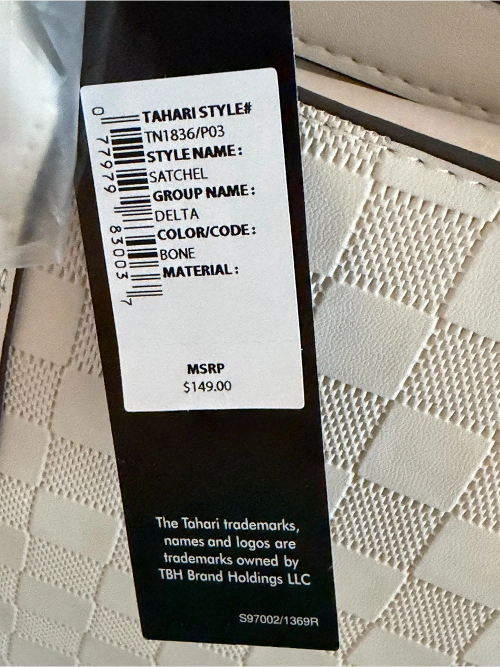 NWT! Tahari Delta Satchel with Dust Bag. Color: Bone.